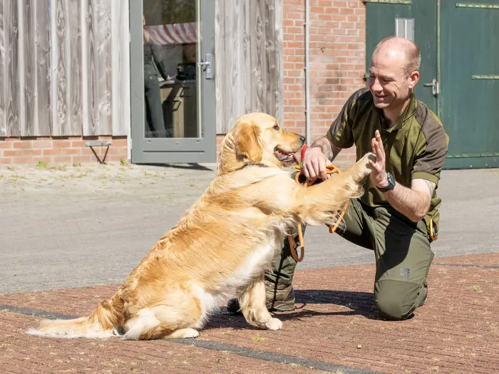 Wouter en Bailey geven elkaar een high five op de Golden Familiedag 2026.